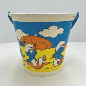 Vintage Peyo Smurfs Kids Sand Bucket Pail Collectable Toy 1980's